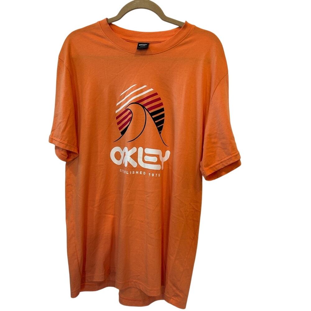 Oakley One Wave B1B Tee Soft Orange Crew Neck Graphic T-Shirt Size U.S. XL
